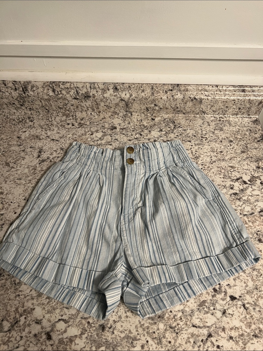 American Eagle Outfitters Blue and White Striped High-Waist Shorts
